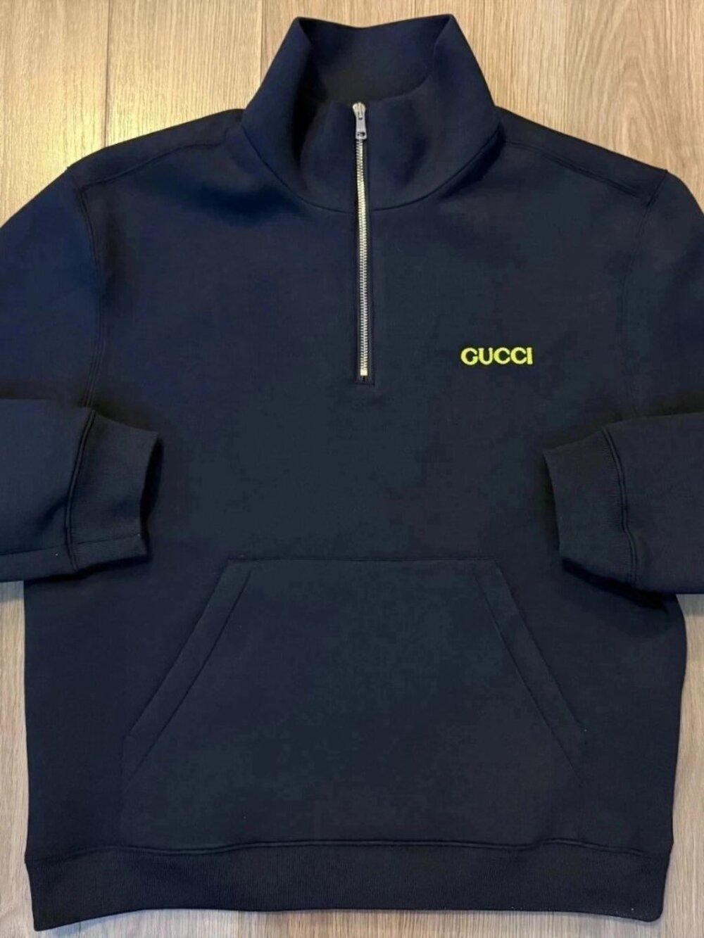 Gucci Jersey Half-Zip Jacket with Logo Patch blue M